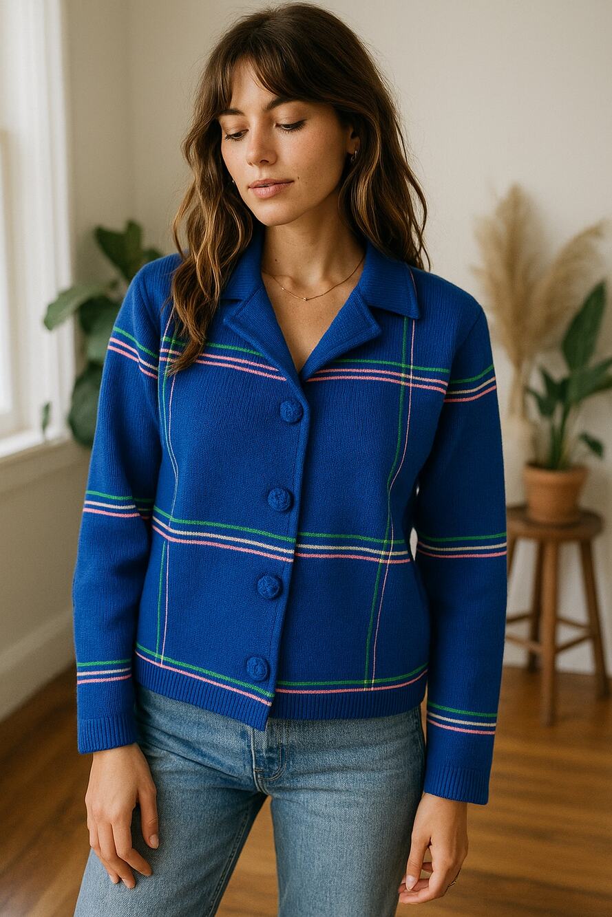 Vintage Zado of California Wool Cardigan Jacket – Blue Neon Plaid
